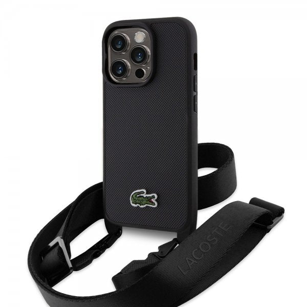 Lacoste iPhone 15 Pro Cover Petit Pique Logo Strap Sort