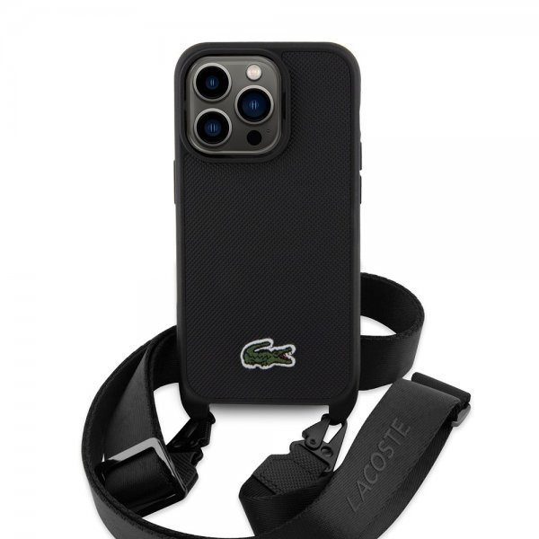 Lacoste iPhone 15 Pro Cover Petit Pique Logo Strap Sort