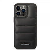 Karl Lagerfeld iPhone 15 Pro Cover Quilted Nylon Puffy Case Logo Plate Sort