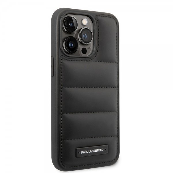 Karl Lagerfeld iPhone 15 Pro Cover Quilted Nylon Puffy Case Logo Plate Sort