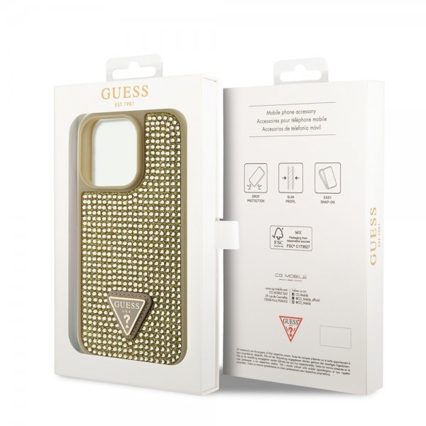 Guess iPhone 15 Pro Cover Rhinestone Guld