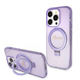 Guess iPhone 15 Pro Cover Ring Stand Glitter MagSafe Lilla