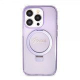 Guess iPhone 15 Pro Cover Ring Stand Glitter MagSafe Lilla