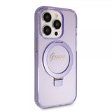 Guess iPhone 15 Pro Cover Ring Stand Glitter MagSafe Lilla