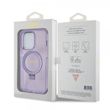 Guess iPhone 15 Pro Cover Ring Stand Glitter MagSafe Lilla