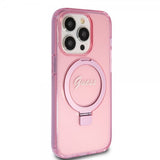Guess iPhone 15 Pro Cover Ring Stand Glitter MagSafe Rosa