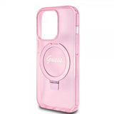 Guess iPhone 15 Pro Cover Ring Stand Glitter MagSafe Rosa