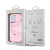 Guess iPhone 15 Pro Cover Ring Stand Glitter MagSafe Rosa