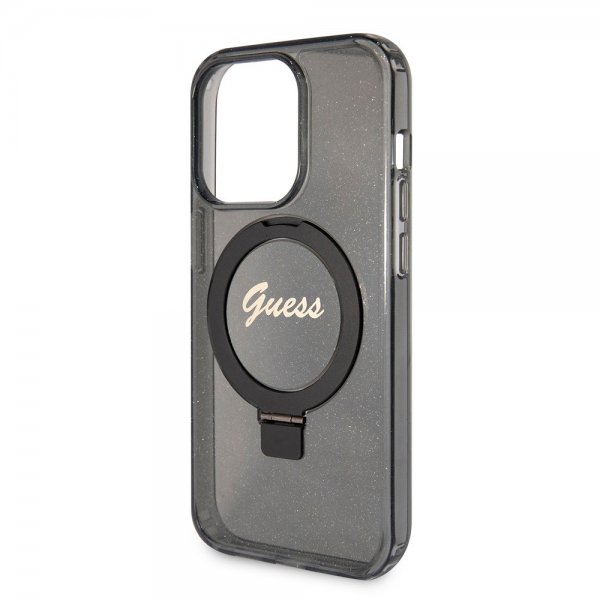 Guess iPhone 15 Pro Cover Ring Stand Glitter MagSafe Sort
