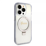 Guess iPhone 15 Pro Cover Ring Stand Glitter MagSafe Transparent