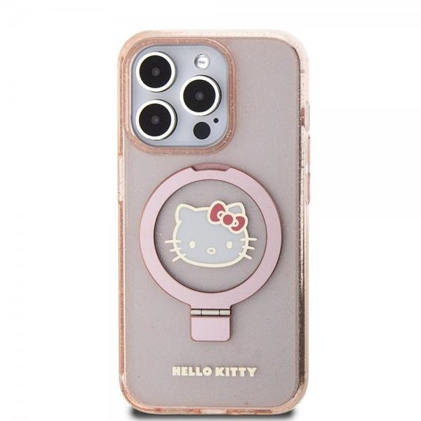 Hello Kitty iPhone 15 Pro Cover Ring Stand MagSafe Rosa