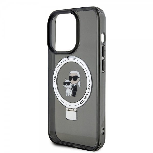 Karl Lagerfeld iPhone 15 Pro Cover Ring Stand MagSafe Sort