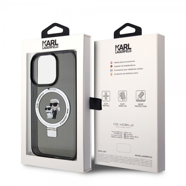 Karl Lagerfeld iPhone 15 Pro Cover Ring Stand MagSafe Sort