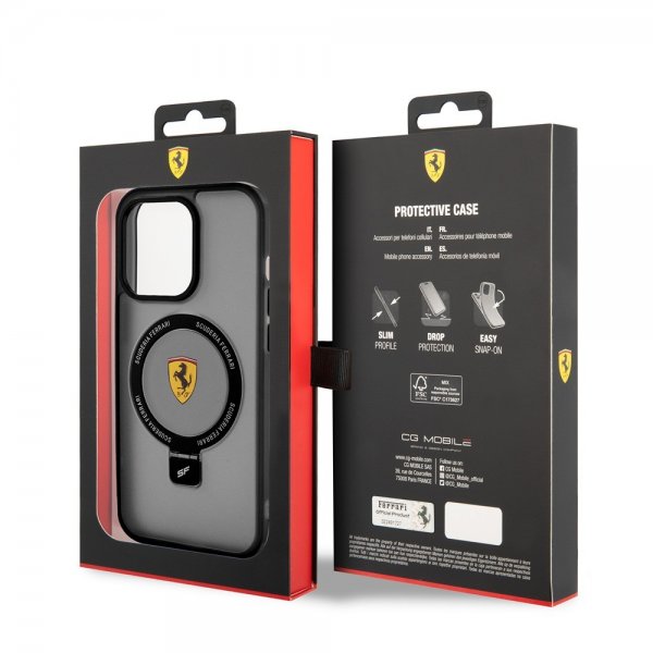 Ferrari iPhone 15 Pro Cover Ring Stand MagSafe Sort