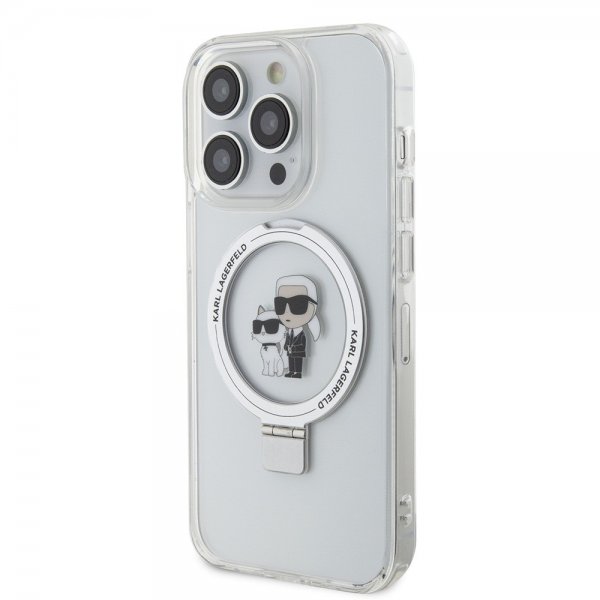Karl Lagerfeld iPhone 15 Pro Cover Ring Stand MagSafe Hvid