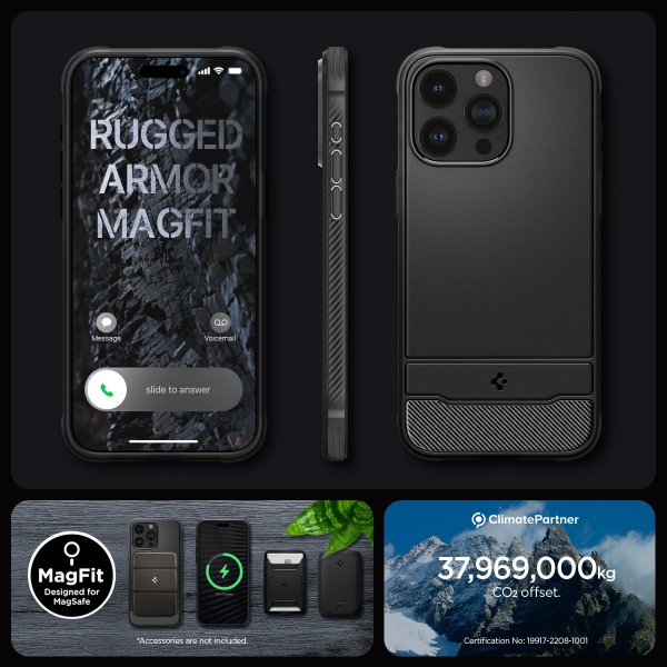 Spigen iPhone 15 Pro Cover Rugged Armor MagFit Mat Sort