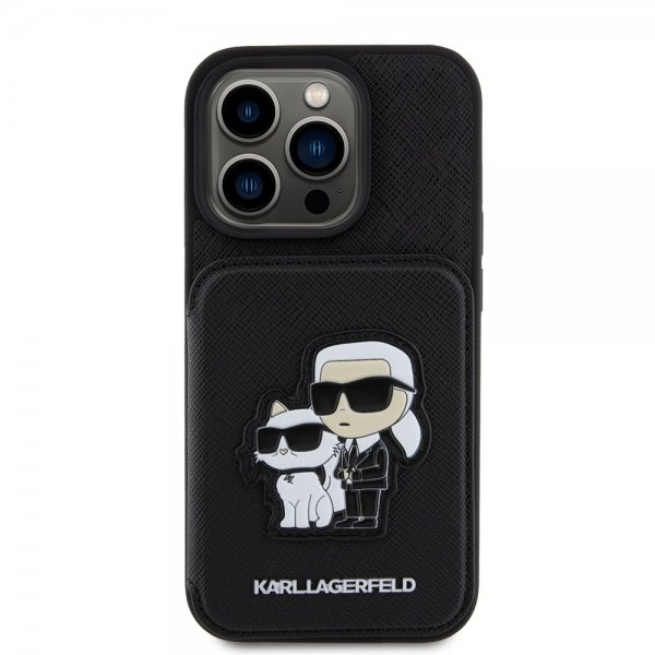 Karl Lagerfeld iPhone 15 Pro Cover Saffiano Kortpladser & Stand Sort