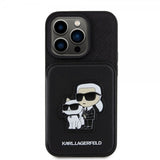 Karl Lagerfeld iPhone 15 Pro Cover Saffiano Kortpladser & Stand Sort