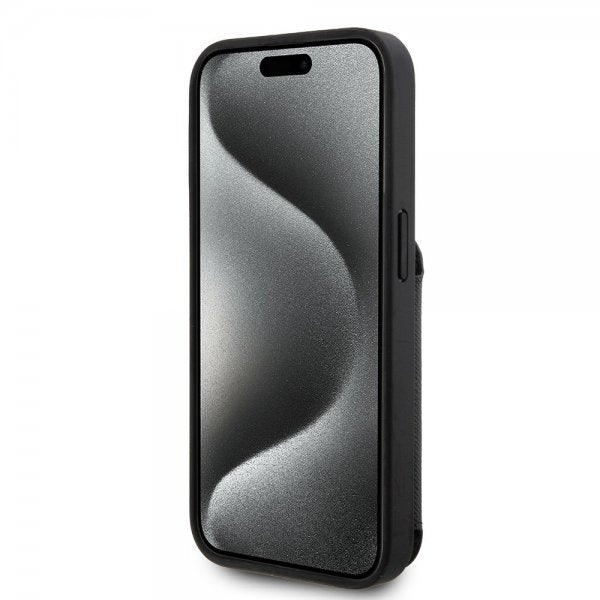 Karl Lagerfeld iPhone 15 Pro Cover Saffiano Kortpladser & Stand Sort