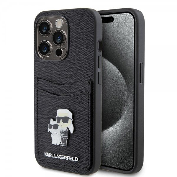 Karl Lagerfeld iPhone 15 Pro Cover Saffiano Double Cardslot Sort