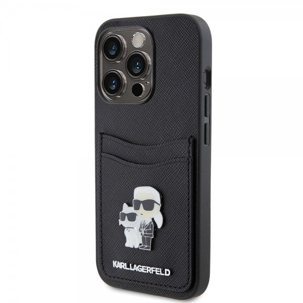 Karl Lagerfeld iPhone 15 Pro Cover Saffiano Double Cardslot Sort