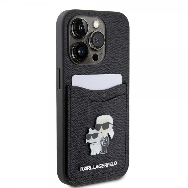 Karl Lagerfeld iPhone 15 Pro Cover Saffiano Double Cardslot Sort