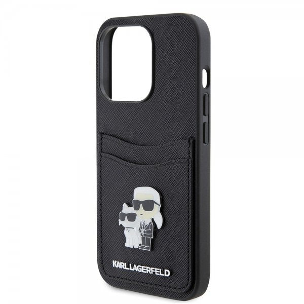 Karl Lagerfeld iPhone 15 Pro Cover Saffiano Double Cardslot Sort