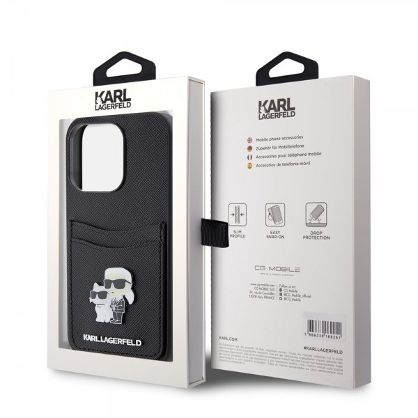 Karl Lagerfeld iPhone 15 Pro Cover Saffiano Double Cardslot Sort