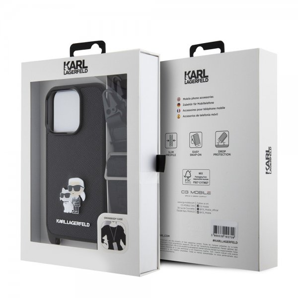 Karl Lagerfeld iPhone 15 Pro Cover Saffiano Karl & Choupette Crossbody Sort