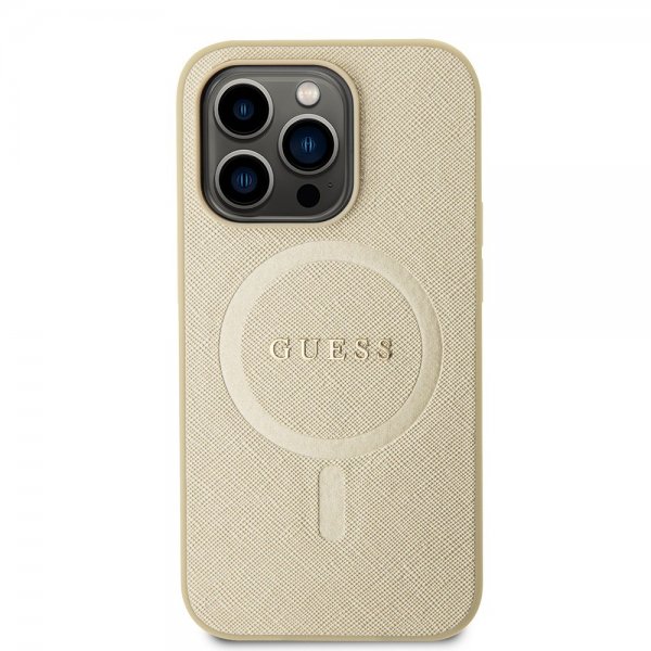 Guess iPhone 15 Pro Cover Saffiano MagSafe Beige