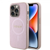 Guess iPhone 15 Pro Cover Saffiano MagSafe Rosa