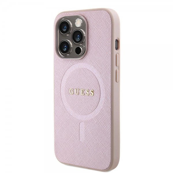 Guess iPhone 15 Pro Cover Saffiano MagSafe Rosa