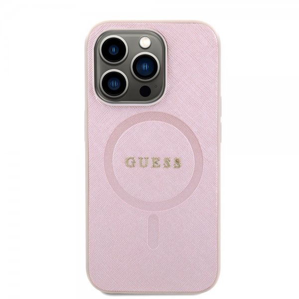 Guess iPhone 15 Pro Cover Saffiano MagSafe Rosa