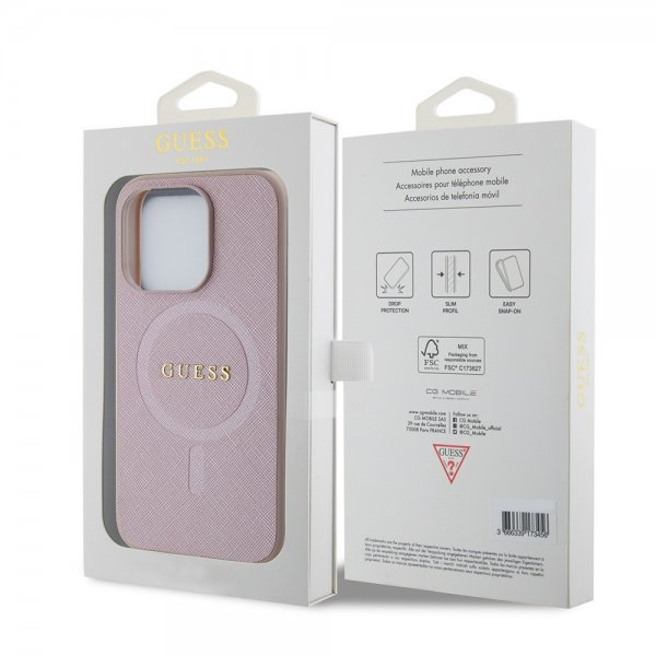 Guess iPhone 15 Pro Cover Saffiano MagSafe Rosa
