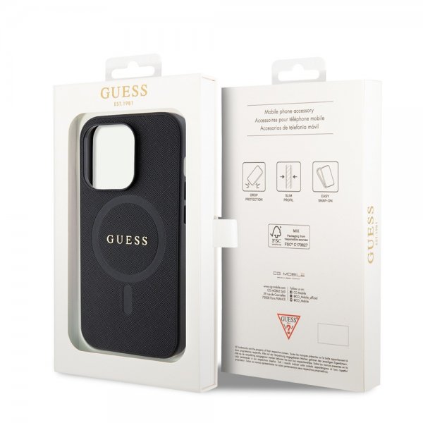 Guess iPhone 15 Pro Cover Saffiano MagSafe Sort