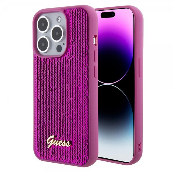 Guess iPhone 15 Pro Cover Sequin Fuschia