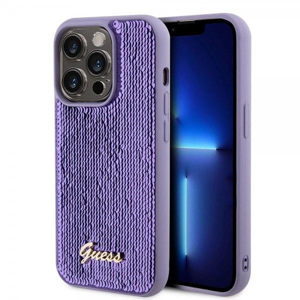Guess iPhone 15 Pro Cover Sequin Lilla
