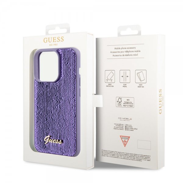 Guess iPhone 15 Pro Cover Sequin Lilla