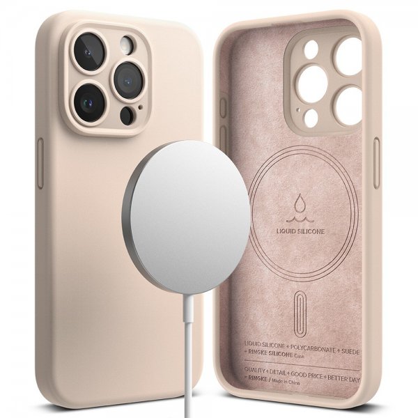 Ringke iPhone 15 Pro Cover Silikone Magnetic Pink Sand