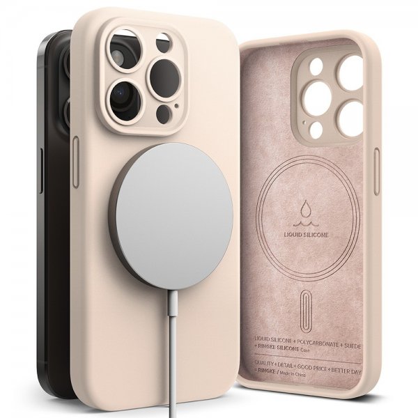 Ringke iPhone 15 Pro Cover Silikone Magnetic Pink Sand