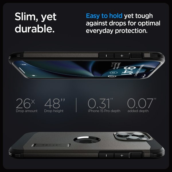 Spigen iPhone 15 Pro Cover Tough Armor MagFit Gunmetal