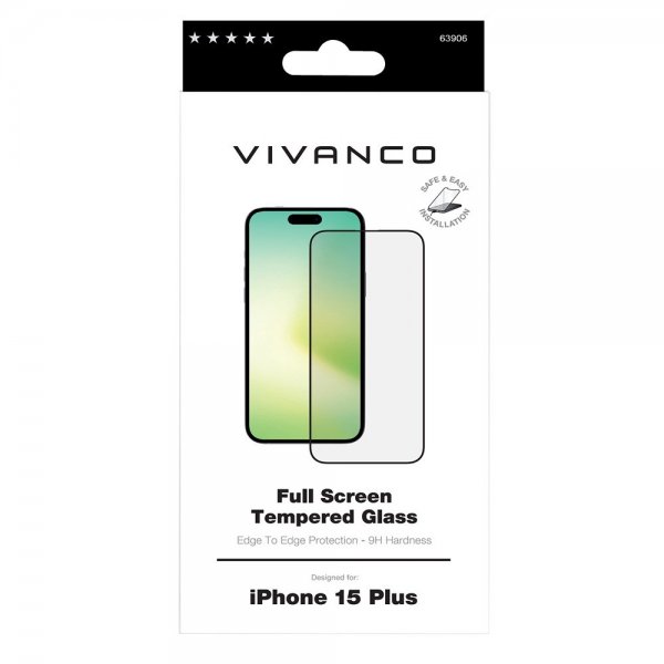 Vivanco iPhone 15 Plus Skærmbeskyttelse Fuld Skærm