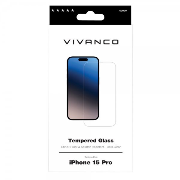 Vivanco iPhone 15 Pro Skærmbeskyttelse Hærdet Glas