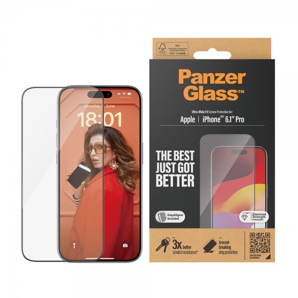 PanzerGlass iPhone 15 Pro Skærmbeskytter Ultra-Wide Fit EasyAligner