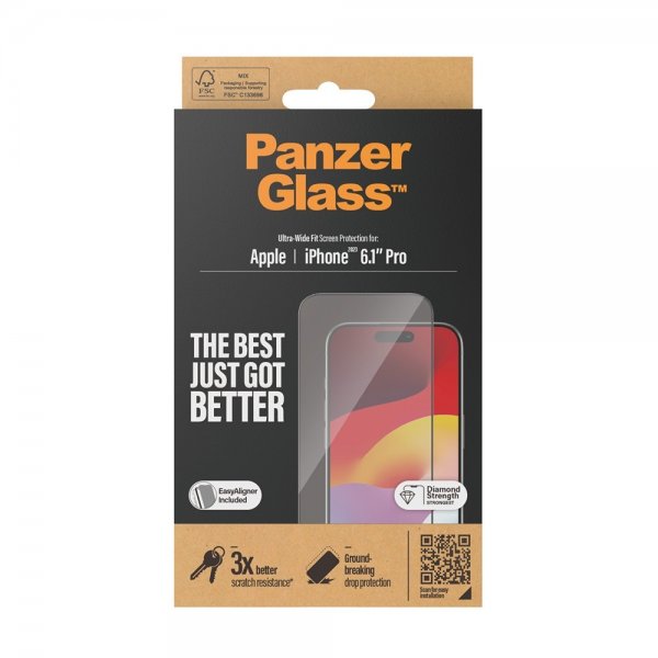 PanzerGlass iPhone 15 Pro Skærmbeskytter Ultra-Wide Fit EasyAligner