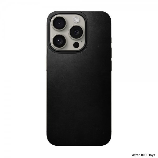 Nomad iPhone 15 Pro Skin Magnetic Leather Back Horween Sort