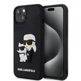 Karl Lagerfeld iPhone 15 Cover 3D Rubber Karl & Choupette Sort