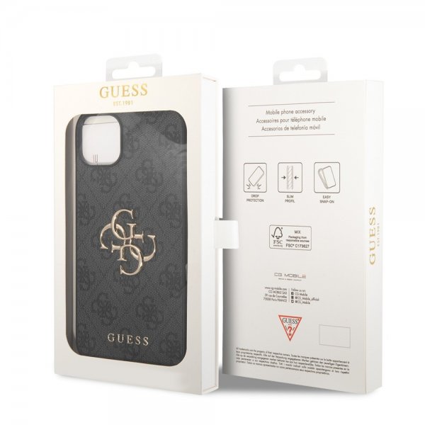 Guess iPhone 15 Cover 4G Logo Grå
