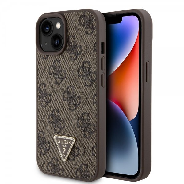Guess iPhone 15 Cover 4G Metal Triangle Strass Brun