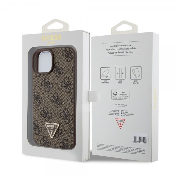 Guess iPhone 15 Cover 4G Metal Triangle Strass Brun